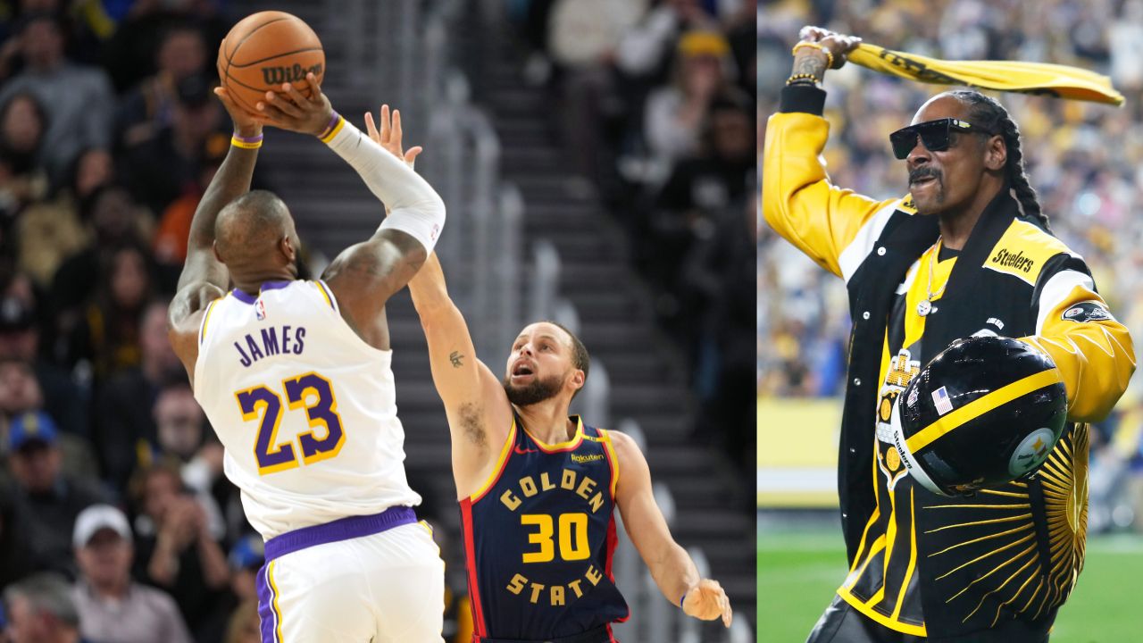 (L) LeBron James and Steph Curry (R) Snoop Dogg