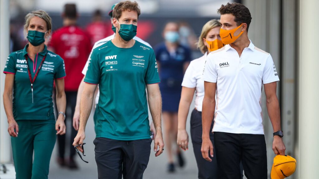 VETTEL Sebastian (ger), Aston Martin F1 AMR21, NORRIS Lando (gbr), McLaren MCL35M, portrait during the Formula 1 Ooredoo Qatar Grand Prix 2021, 20th round of the 2021 FIA Formula One World Championship