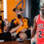 Lando Norris, Oscar Piastri (L) and Michael Jordan (R)