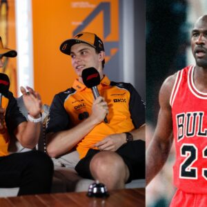 Lando Norris, Oscar Piastri (L) and Michael Jordan (R)