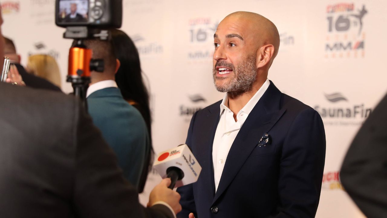 Jon Anik walks the red carpet at the Fighters Only World MMA Awards at The Theatre at Virgin Hotels on December 5, 2024 in Las Vegas, Nevada.