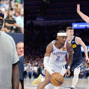 Shaquille O'Neal (L), Shai Gilgeous Alexander and Nikola Jokic (R)