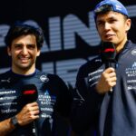 Carlos Sainz of Spain and Alexander Albon of Thailand and Williams Racing at a fan forum at the 2025 Australian Grand Prix at Albert Park in Melbourne, Australia