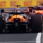 Oscar Piastri McLaren Formula 1 Team, 81 in MCL39, rear view of rear wing of car with open DRS, in front Lando Norris McLaren Formula 1 Team, 04 , AUS, Formula 1 World Championship, Louis Vuitton Australian Grand Prix