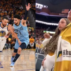 (L) Stephen Curry and Scotty Pippen Jr (R) Riley Curry and Ayesha Curry