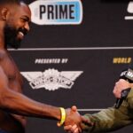 Jon Jones and Joe Rogan speak following the ceremonial weigh-ins for UFC309