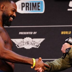 Jon Jones and Joe Rogan speak following the ceremonial weigh-ins for UFC309