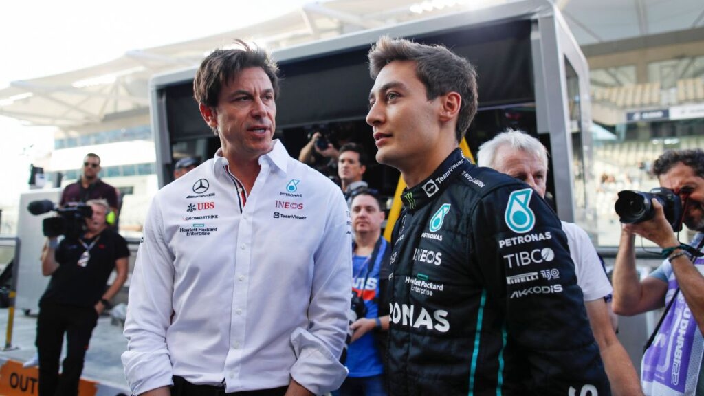 Toto Wolff (AUT, Mercedes-AMG Petronas F1 Team), 63 George Russell (GBR, Mercedes-AMG Petronas F1 Team), F1 Grand Prix of Abu Dhabi at Yas Marina Circuit on November 17, 2022 in Abu Dhabi, United Arab Emirates