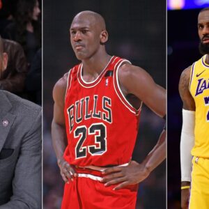 Reggie Miller (L), Michael Jordan (C), and LeBron James (R)