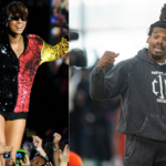 Keri Hilson (L) ad Cam Newton sit down for a chat. Image Credits: USA TODAY Sports