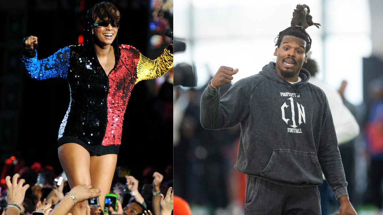Keri Hilson (L) ad Cam Newton sit down for a chat. Image Credits: USA TODAY Sports