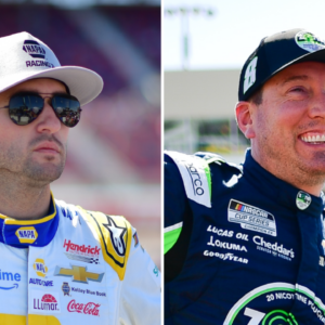 (L-R) NASCAR Cup Series drivers Chase Elliott and Kyle Busch.