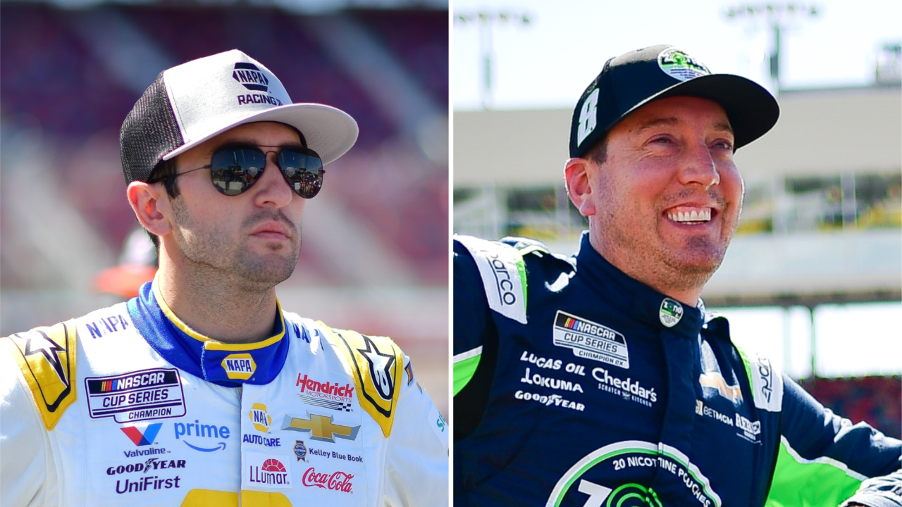 (L-R) NASCAR Cup Series drivers Chase Elliott and Kyle Busch.