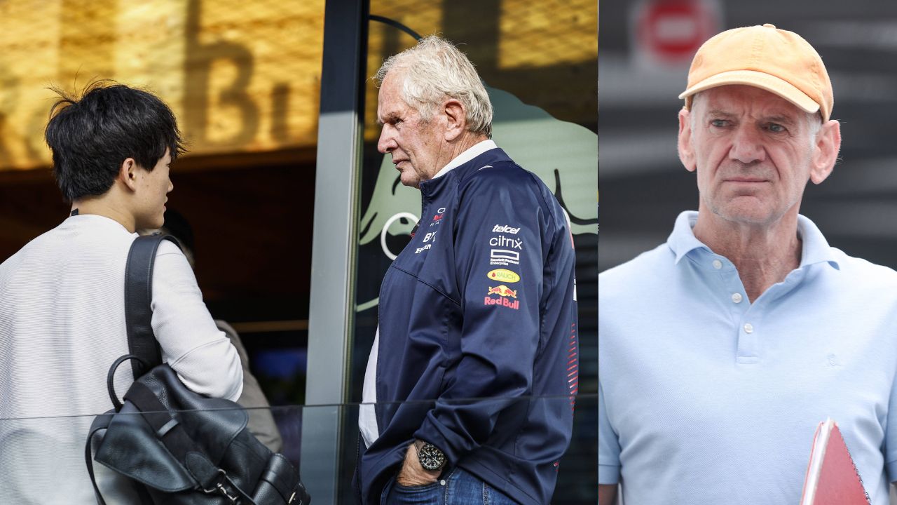 Helmut Marko and Yuki Tsunoda(L), Adrian Newey(R)