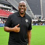 Sep 7, 2024; Washington, District of Columbia, USA; Washington Commanders owner Magic Johnson poses for a photo after the game between the Washington Spirit and Portland Thorns FC at Audi Field. Mandatory Credit: Brad Mills-Imagn Images
