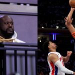 Shaquille O'Neal (L), Karl Anthony Towns (R)