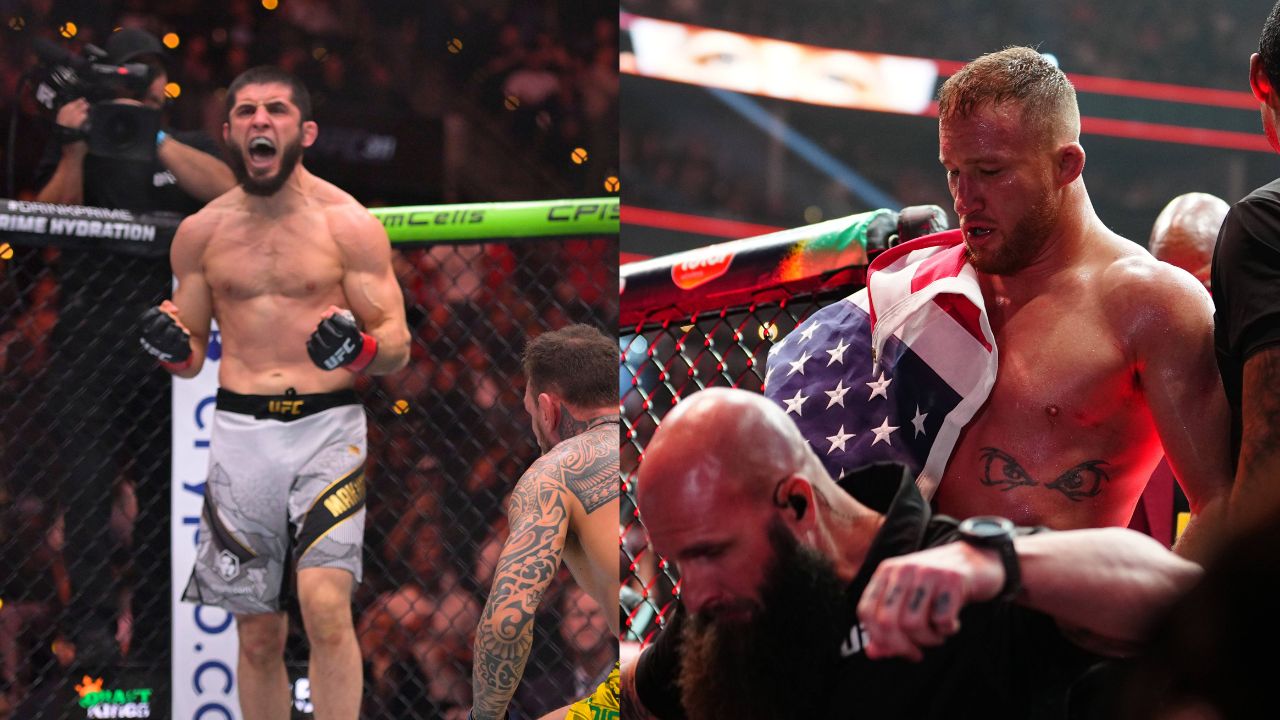 Islam Makhachev (L), Justin Gaethje (R)
