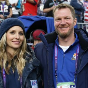Dale Earnhardt, Jr. and wife Amy Reimann in attendance before Super Bowl LII between the Philadelphia Eagles and the New England Patriots at U.S. Bank Stadium.