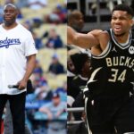 Magic Johnson(L) and Giannis Antetokounmpo(R)