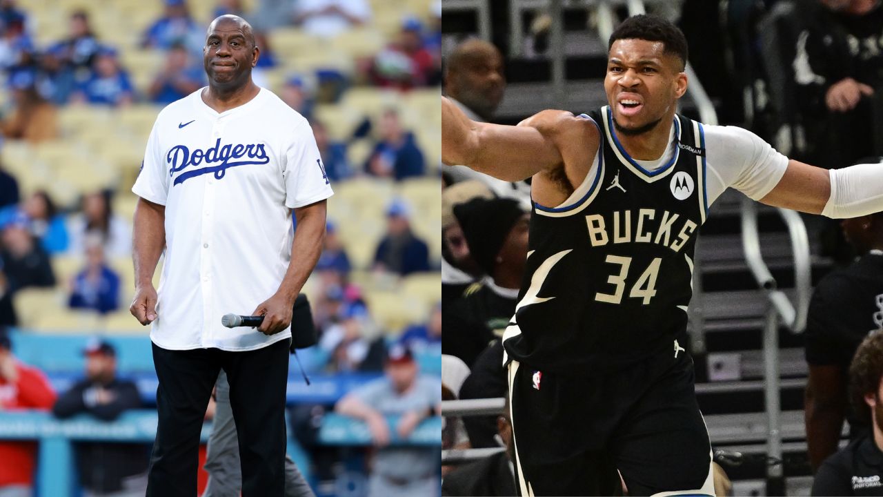 Magic Johnson(L) and Giannis Antetokounmpo(R)