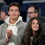 Madrid, SPAIN: George Russell, Mercedes F1 driver, and his girlfriend Carmen Montero are seen during the Spanish League