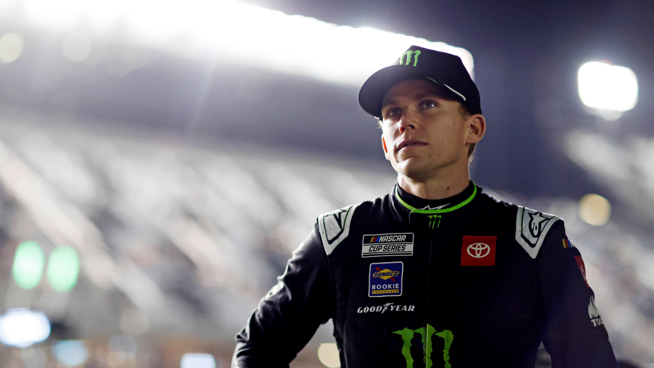 Feb 12, 2025; Daytona Beach, Florida, USA; NASCAR Cup Series driver Riley Herbst (35) during qualifying for the Daytona 500 at Daytona International Speedway. Mandatory Credit: Peter Casey-Imagn Images