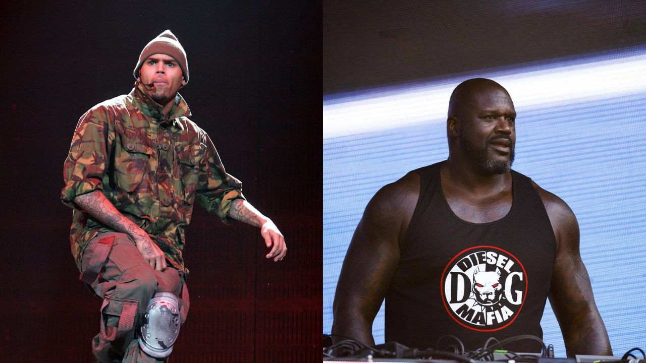 Chris Brown (L), Shaquille O'Neal (R)