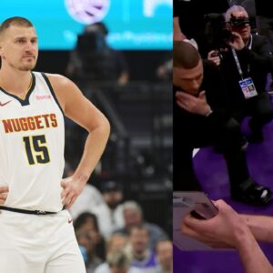 Nikola Jokic drawing up whiteboard play Nuggets v. Kings