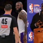 (L) Anthony Edwards and LeBron James (R) Shannon Sharpe