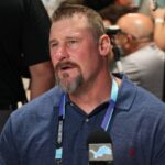 Apr 1, 2025; Palm Beach, FL, USA; Detroit Lions head coach Dan Campbell answers questions from the media during the NFL Annual League Meeting at The Breakers.