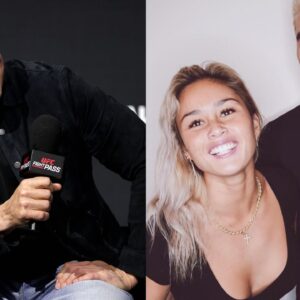 Dana White (L), Alessa Quizon, Max Holloway (R)