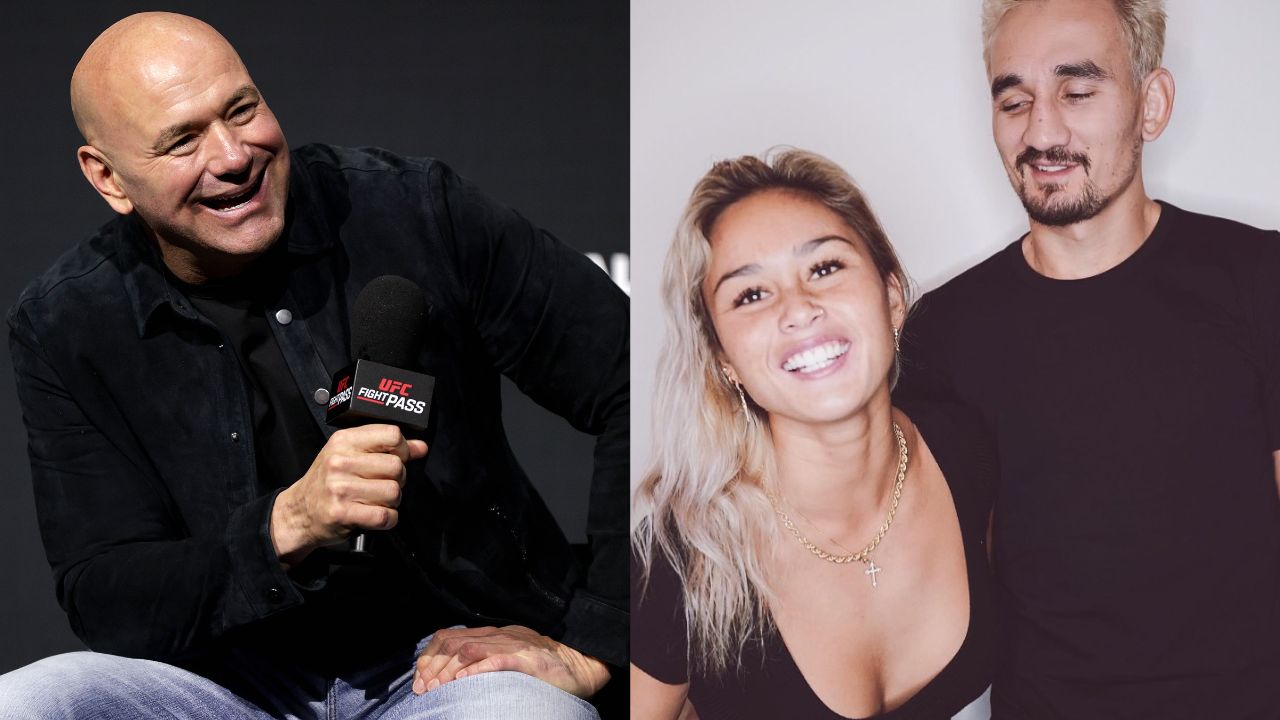Dana White (L), Alessa Quizon, Max Holloway (R)