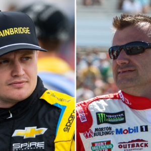 (L-R) NASCAR Cup Series driver Justin Haley and his crew chief Rodney Childers