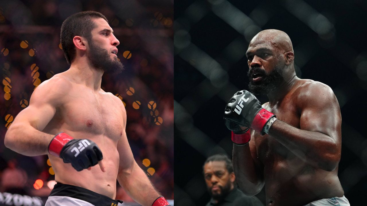 Islam Makhachev (L), Jon Jones (R)
