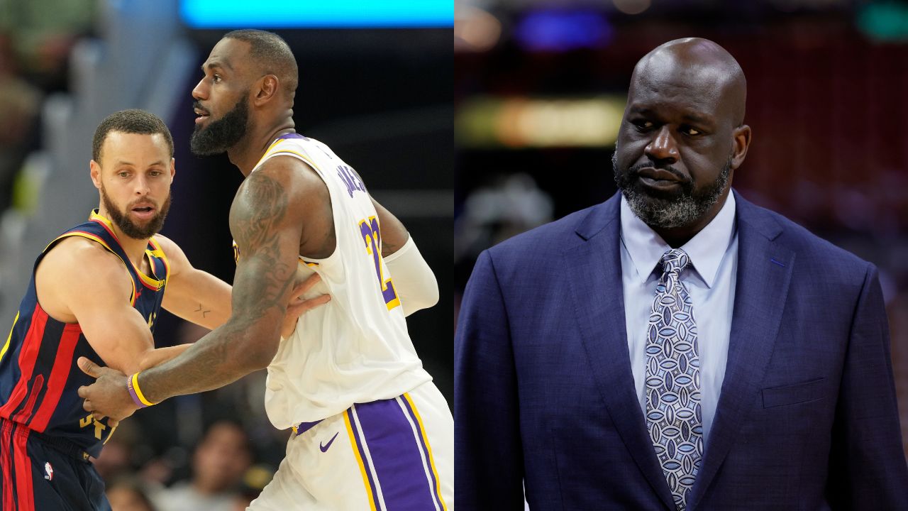 Stephen Curry and LeBron James(L), Shaquille O'Neal(R)