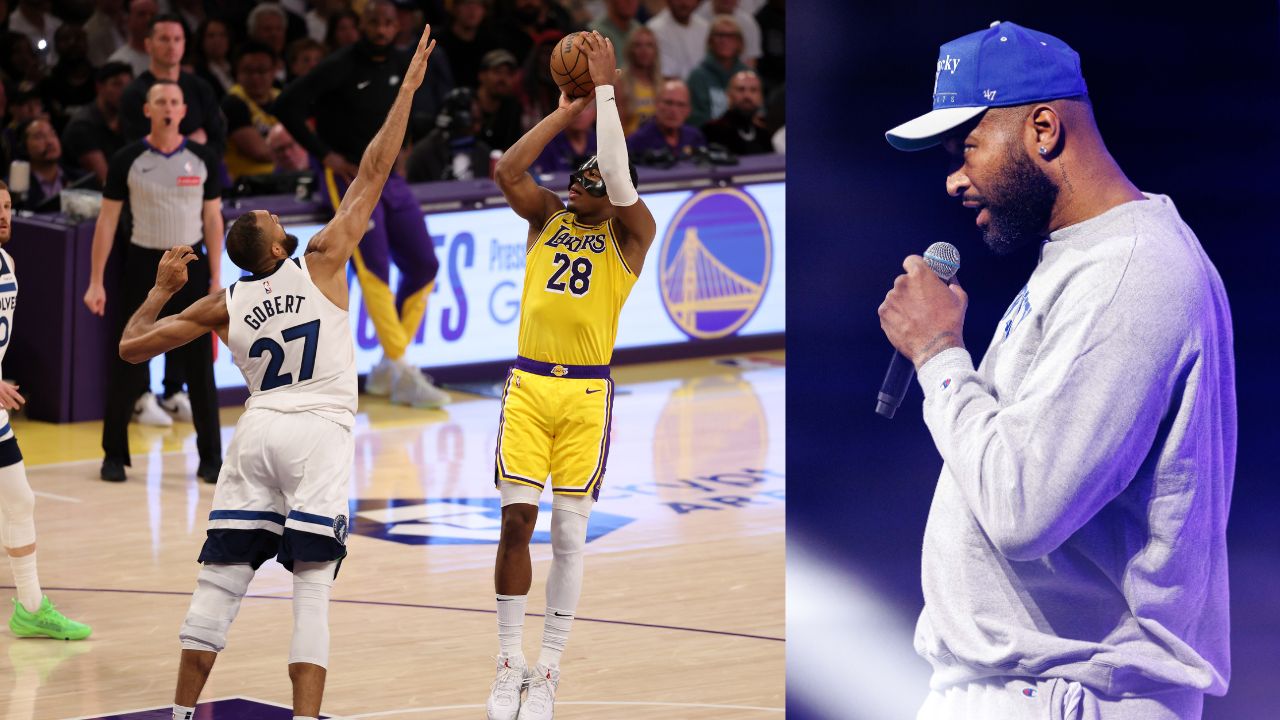 (L) Rudy Gobert and Rui Hachimura (R) DeMarcus Cousins