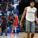Malik Beasley (L), Giannis Antetokounmpo (R)