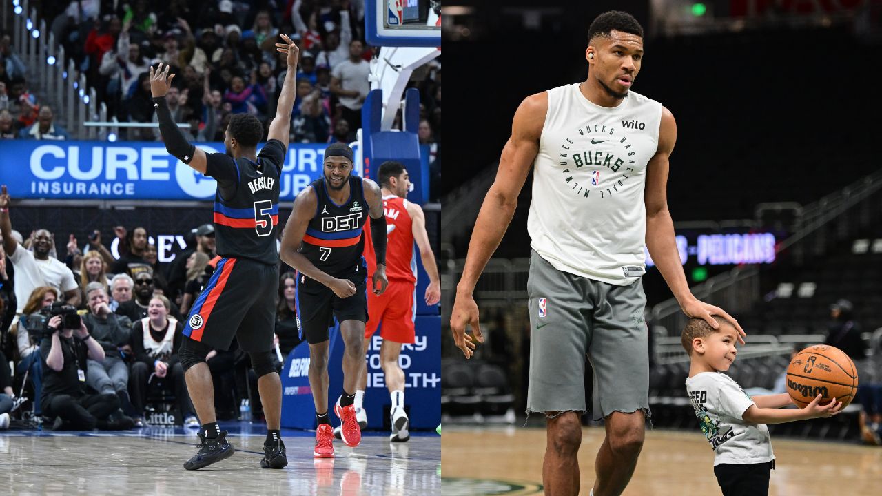 Malik Beasley (L), Giannis Antetokounmpo (R)