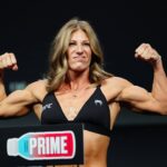 Kayla Harrison steps on the scale for the ceremonial weigh-ins at the Salt Palace Convention Center for UFC307