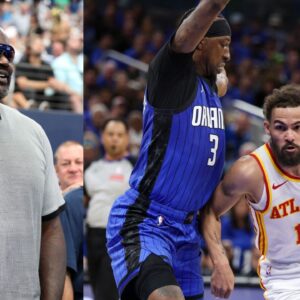 Shaquille O'Neal (L), Trae Young of the Atlanta Hawks (R)