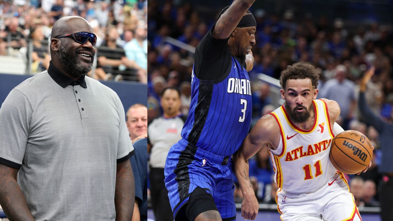 Shaquille O'Neal (L), Trae Young of the Atlanta Hawks (R)