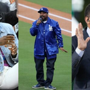 LeBron James(L), Ice Cube(Center), and Stephen A Smith(R)