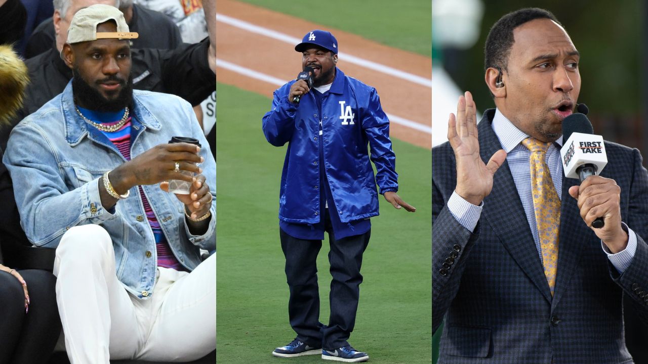 LeBron James(L), Ice Cube(Center), and Stephen A Smith(R)