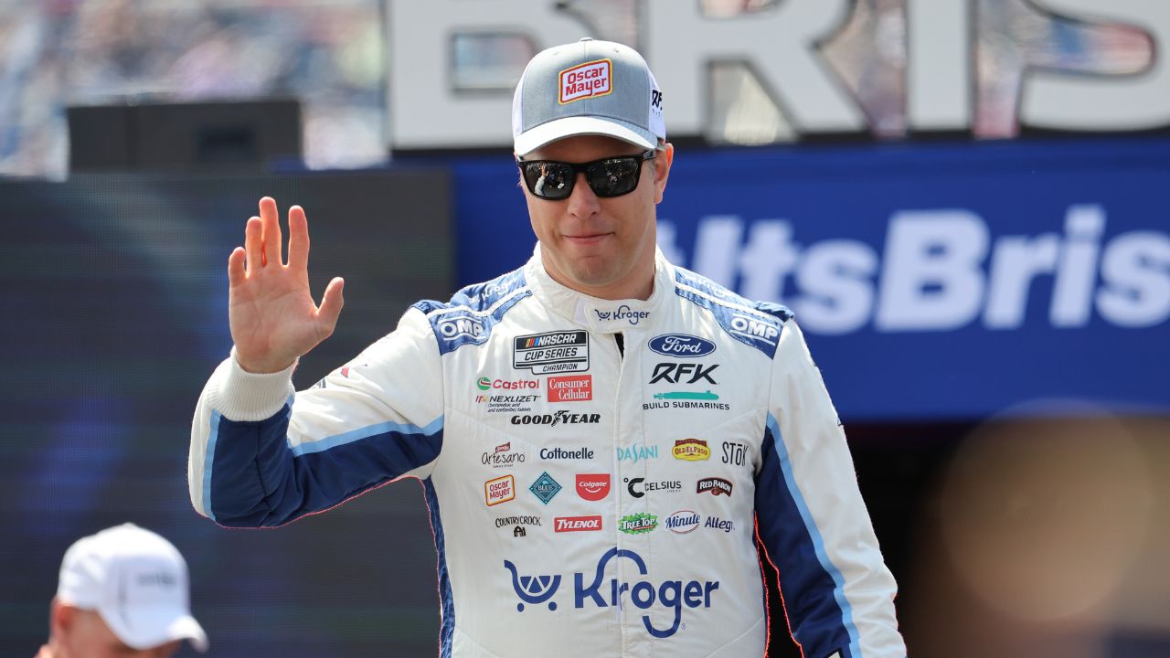 Brad Keselowski during driver introductions for the NASCAR Food City 500 at Bristol Motor Speedway.