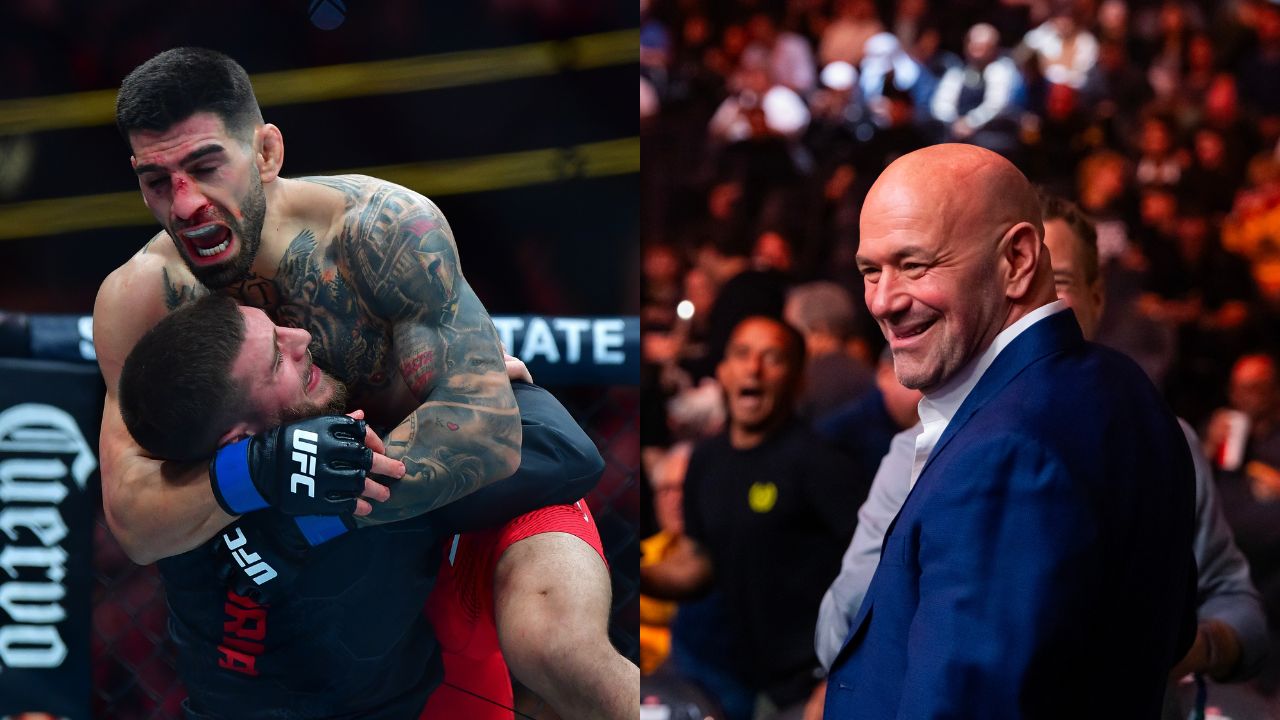 Ilia Topuria (L), Dana White (R)