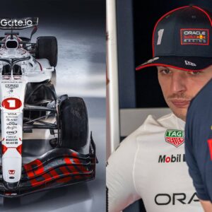 RB21 (L) and Max Verstappen (R)