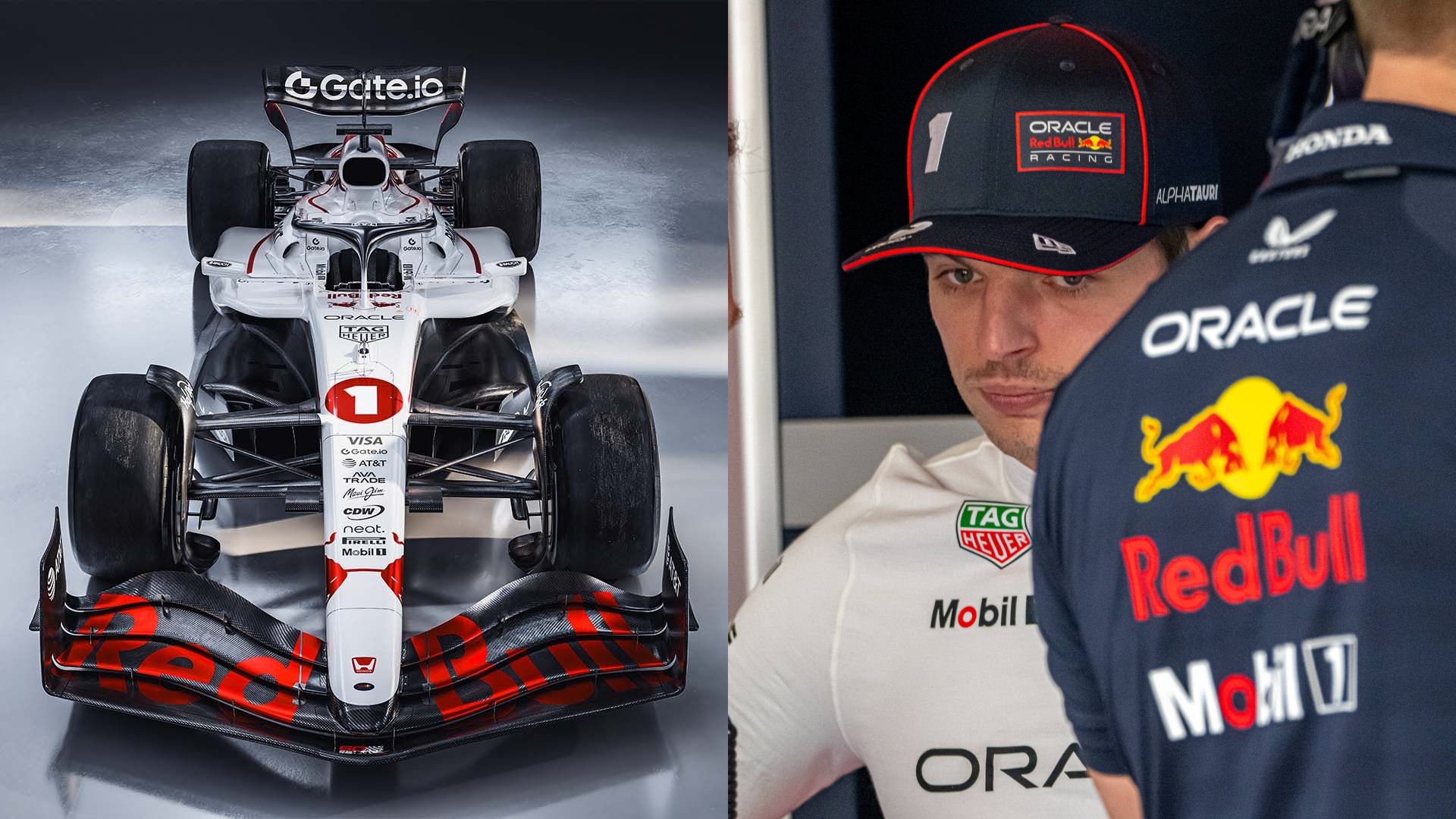 RB21 (L) and Max Verstappen (R)