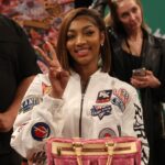 Chicago Sky forward Angel Reese poses for photos after the Sprite Jam Fest at Barclay's Center