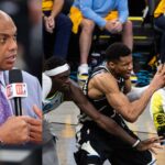 Charles Barkley (L), Giannis Antetokounmpo being guarded by the Indiana Pacers (R)