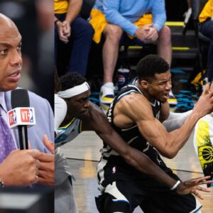 Charles Barkley (L), Giannis Antetokounmpo being guarded by the Indiana Pacers (R)